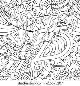 Tracery seamless pattern. Mehndi design. Ethnic monochrome binary doodle texture. Curved doodling black and white background. Vector