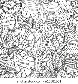 Tracery seamless pattern. Mehndi design. Ethnic monochrome binary doodle texture. Curved doodling black and white background. Vector