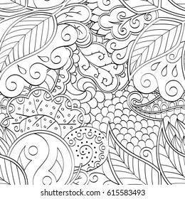Tracery seamless pattern. Mehndi design. Ethnic monochrome binary doodle texture. Curved doodling black and white background. Vector