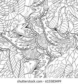 Tracery seamless pattern. Mehndi design. Ethnic monochrome binary doodle texture. Curved doodling black and white background. Vector