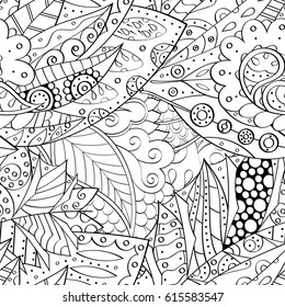 Tracery seamless pattern. Mehndi design. Ethnic monochrome binary doodle texture. Curved doodling black and white background. Vector