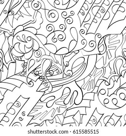 Tracery seamless pattern. Mehndi design. Ethnic monochrome binary doodle texture. Curved doodling black and white background. Vector