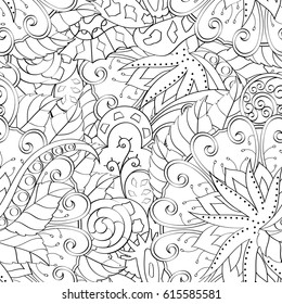 Tracery seamless pattern. Mehndi design. Ethnic monochrome binary doodle texture. Curved doodling black and white background. Vector
