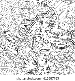 Tracery seamless pattern. Mehndi design. Ethnic monochrome binary doodle texture. Curved doodling black and white background. Vector