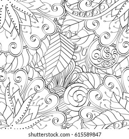 Tracery seamless pattern. Mehndi design. Ethnic monochrome binary doodle texture. Curved doodling black and white background. Vector