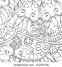 Tracery seamless pattern. Mehndi design. Ethnic monochrome binary doodle texture. Curved doodling black and white background. Vector