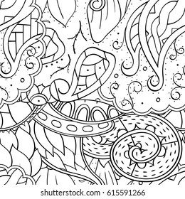 Tracery seamless pattern. Mehndi design. Ethnic monochrome binary doodle texture. Curved doodling black and white background. Vector