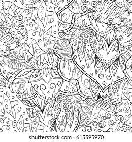 Tracery seamless pattern. Mehndi design. Ethnic monochrome binary doodle texture. Curved doodling black and white background. Vector