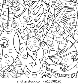 Tracery seamless pattern. Mehndi design. Ethnic monochrome binary doodle texture. Curved doodling black and white background. Vector