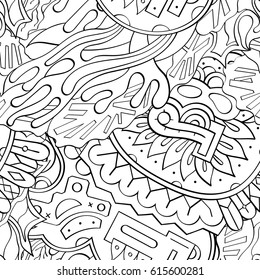 Tracery seamless pattern. Mehndi design. Ethnic monochrome binary doodle texture. Curved doodling black and white background. Vector