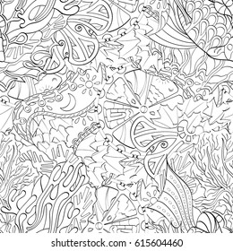 Tracery seamless pattern. Mehndi design. Ethnic monochrome binary doodle texture. Curved doodling black and white background. Vector