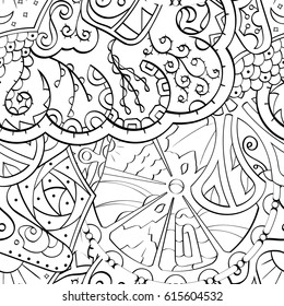 Tracery seamless pattern. Mehndi design. Ethnic monochrome binary doodle texture. Curved doodling black and white background. Vector