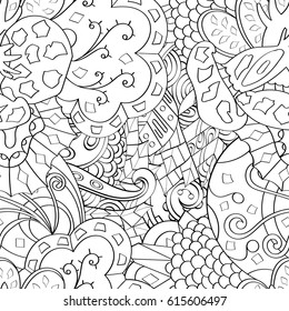 Tracery seamless pattern. Mehndi design. Ethnic monochrome binary doodle texture. Curved doodling black and white background. Vector