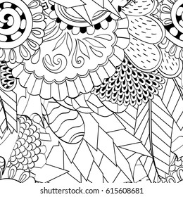 Tracery seamless pattern. Mehndi design. Ethnic monochrome binary doodle texture. Curved doodling black and white background. Vector