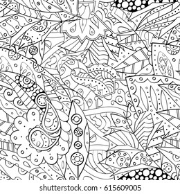 Tracery seamless pattern. Mehndi design. Ethnic monochrome binary doodle texture. Curved doodling black and white background. Vector
