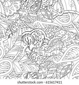 Tracery seamless pattern. Mehndi design. Ethnic monochrome binary doodle texture. Curved doodling black and white background. Vector