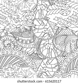 Tracery seamless pattern. Mehndi design. Ethnic monochrome binary doodle texture. Curved doodling black and white background. Vector