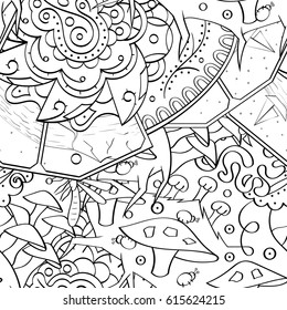 Tracery seamless pattern. Mehndi design. Ethnic monochrome binary doodle texture. Curved doodling black and white background. Vector