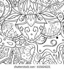 Tracery seamless pattern. Mehndi design. Ethnic monochrome binary doodle texture. Curved doodling black and white background. Vector