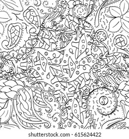 Tracery seamless pattern. Mehndi design. Ethnic monochrome binary doodle texture. Curved doodling black and white background. Vector