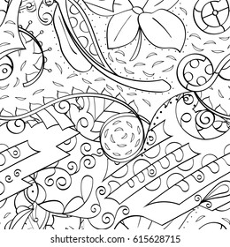 Tracery seamless pattern. Mehndi design. Ethnic monochrome binary doodle texture. Curved doodling black and white background. Vector