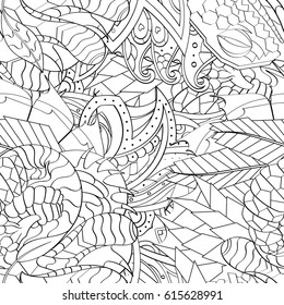 Tracery seamless pattern. Mehndi design. Ethnic monochrome binary doodle texture. Curved doodling black and white background. Vector
