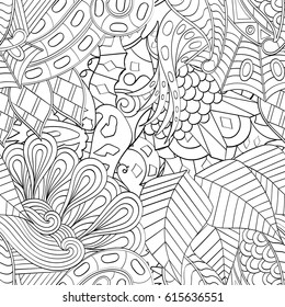 Tracery seamless pattern. Mehndi design. Ethnic monochrome binary doodle texture. Curved doodling black and white background. Vector