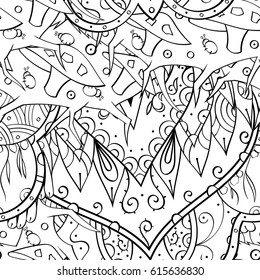 Tracery seamless pattern. Mehndi design. Ethnic monochrome binary doodle texture. Curved doodling black and white background. Vector