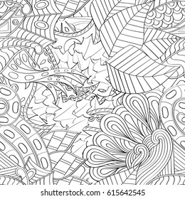 Tracery seamless pattern. Mehndi design. Ethnic monochrome binary doodle texture. Curved doodling black and white background. Vector