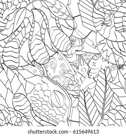 Tracery seamless pattern. Mehndi design. Ethnic monochrome binary doodle texture. Curved doodling black and white background. Vector