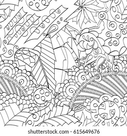 Tracery seamless pattern. Mehndi design. Ethnic monochrome binary doodle texture. Curved doodling black and white background. Vector