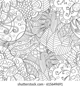 Tracery seamless pattern. Mehndi design. Ethnic monochrome binary doodle texture. Curved doodling black and white background. Vector