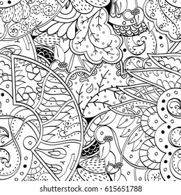 Tracery seamless pattern. Mehndi design. Ethnic monochrome binary doodle texture. Curved doodling black and white background. Vector
