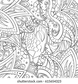 Tracery seamless pattern. Mehndi design. Ethnic monochrome binary doodle texture. Curved doodling black and white background. Vector