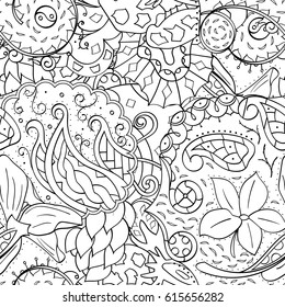 Tracery seamless pattern. Mehndi design. Ethnic monochrome binary doodle texture. Curved doodling black and white background. Vector