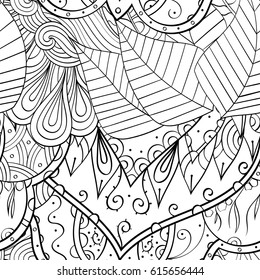 Tracery seamless pattern. Mehndi design. Ethnic monochrome binary doodle texture. Curved doodling black and white background. Vector