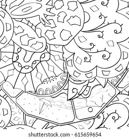 Tracery seamless pattern. Mehndi design. Ethnic monochrome binary doodle texture. Curved doodling black and white background. Vector
