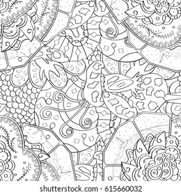 Tracery seamless pattern. Mehndi design. Ethnic monochrome binary doodle texture. Curved doodling black and white background. Vector