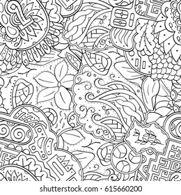 Tracery seamless pattern. Mehndi design. Ethnic monochrome binary doodle texture. Curved doodling black and white background. Vector