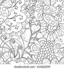 Tracery seamless pattern. Mehndi design. Ethnic monochrome binary doodle texture. Curved doodling black and white background. Vector