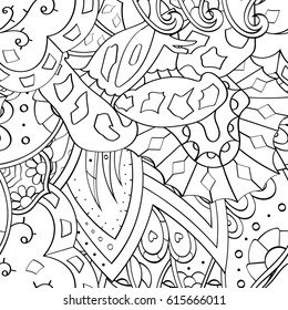Tracery seamless pattern. Mehndi design. Ethnic monochrome binary doodle texture. Curved doodling black and white background. Vector