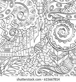 Tracery seamless pattern. Mehndi design. Ethnic monochrome binary doodle texture. Curved doodling black and white background. Vector