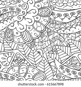 Tracery seamless pattern. Mehndi design. Ethnic monochrome binary doodle texture. Curved doodling black and white background. Vector