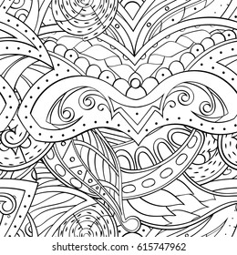 Tracery seamless pattern. Mehndi design. Ethnic monochrome binary doodle texture. Curved doodling black and white background. Vector