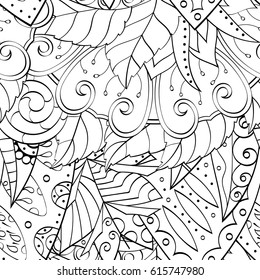 Tracery seamless pattern. Mehndi design. Ethnic monochrome binary doodle texture. Curved doodling black and white background. Vector