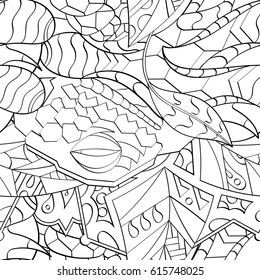Tracery seamless pattern. Mehndi design. Ethnic monochrome binary doodle texture. Curved doodling black and white background. Vector