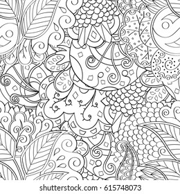 Tracery seamless pattern. Mehndi design. Ethnic monochrome binary doodle texture. Curved doodling black and white background. Vector