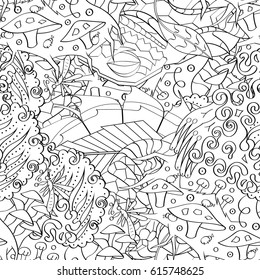 Tracery seamless pattern. Mehndi design. Ethnic monochrome binary doodle texture. Curved doodling black and white background. Vector