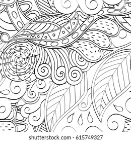 Tracery seamless pattern. Mehndi design. Ethnic monochrome binary doodle texture. Curved doodling black and white background. Vector
