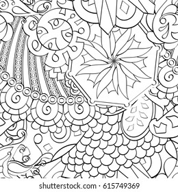Tracery seamless pattern. Mehndi design. Ethnic monochrome binary doodle texture. Curved doodling black and white background. Vector